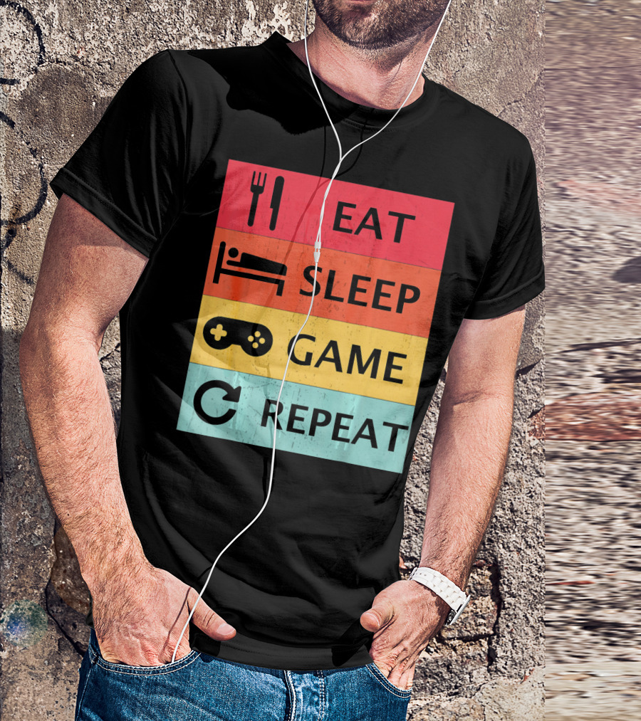 Eat Sleep Game Repeat Meme Retro Icons T-Shirt