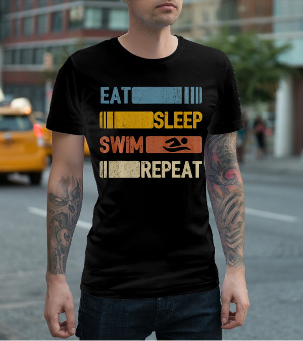 Eat Sleep Swim Repeat Funny Vintage Retro T-Shirt