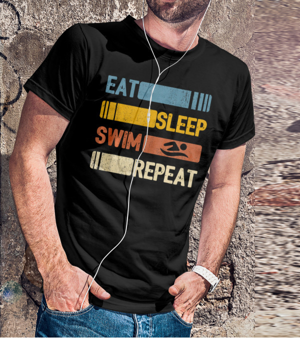 Eat Sleep Swim Repeat Funny Vintage Retro T-Shirt