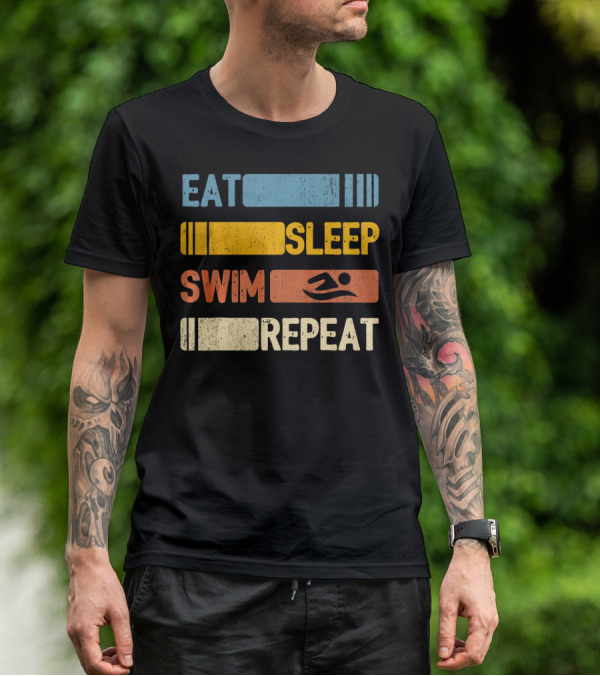 Eat Sleep Swim Repeat Funny Vintage Retro T-Shirt