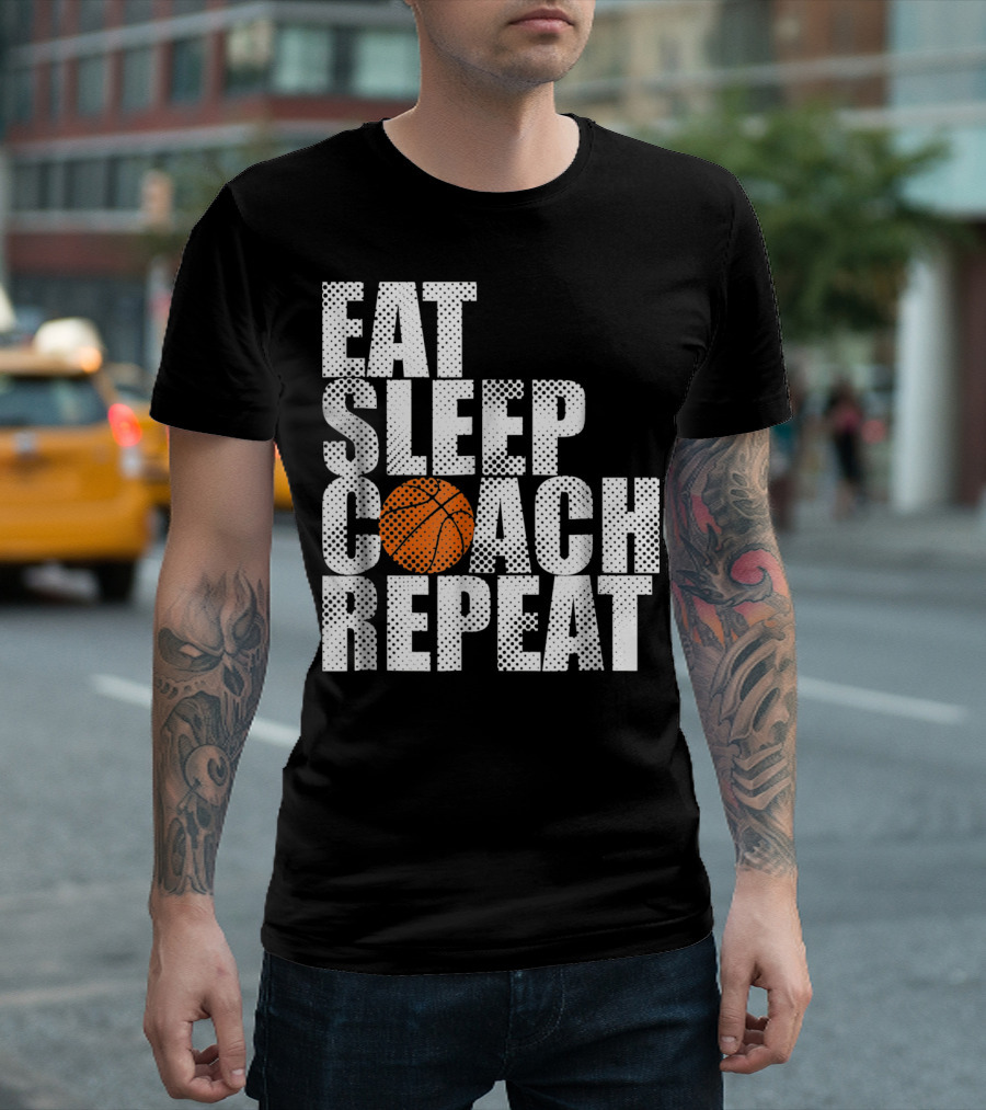 Eat Sleep Coach Basketball Repeat Vintage Style Fun Sports T-Shirt