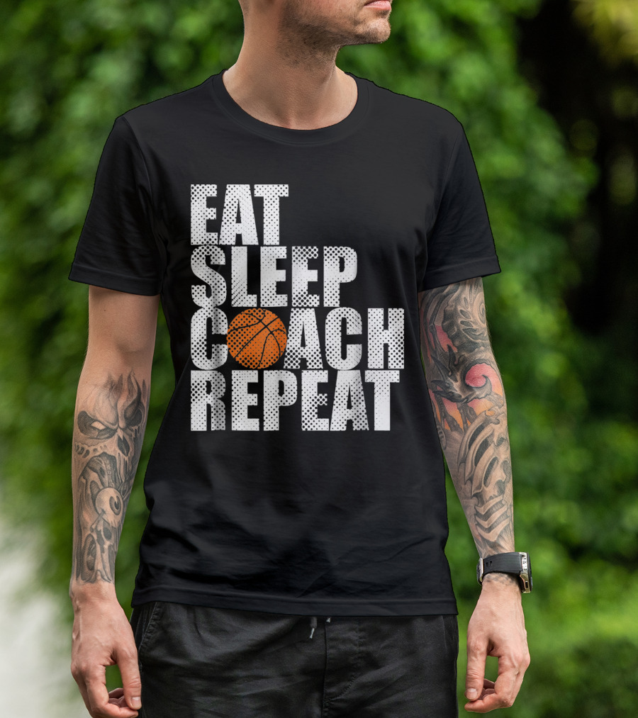 Eat Sleep Coach Basketball Repeat Vintage Style Fun Sports T-Shirt