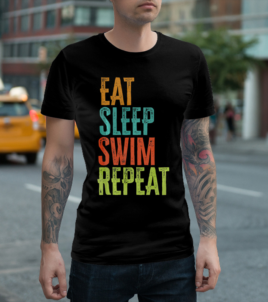 Eat Sleep Swim Repeat Retro Swimming Coa T-Shirt