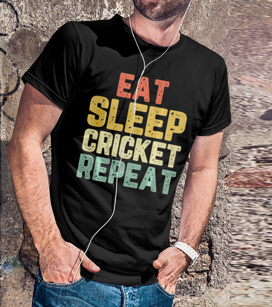 Eat Sleep Cricket Repeat Player Vin T-Shirt