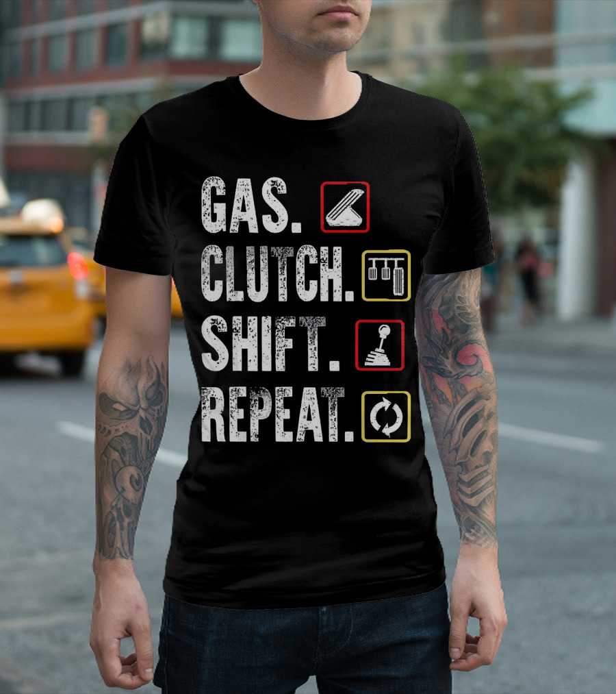 Gas Clutch Shift Repeat Pedal Icons Cycle T-Shirt