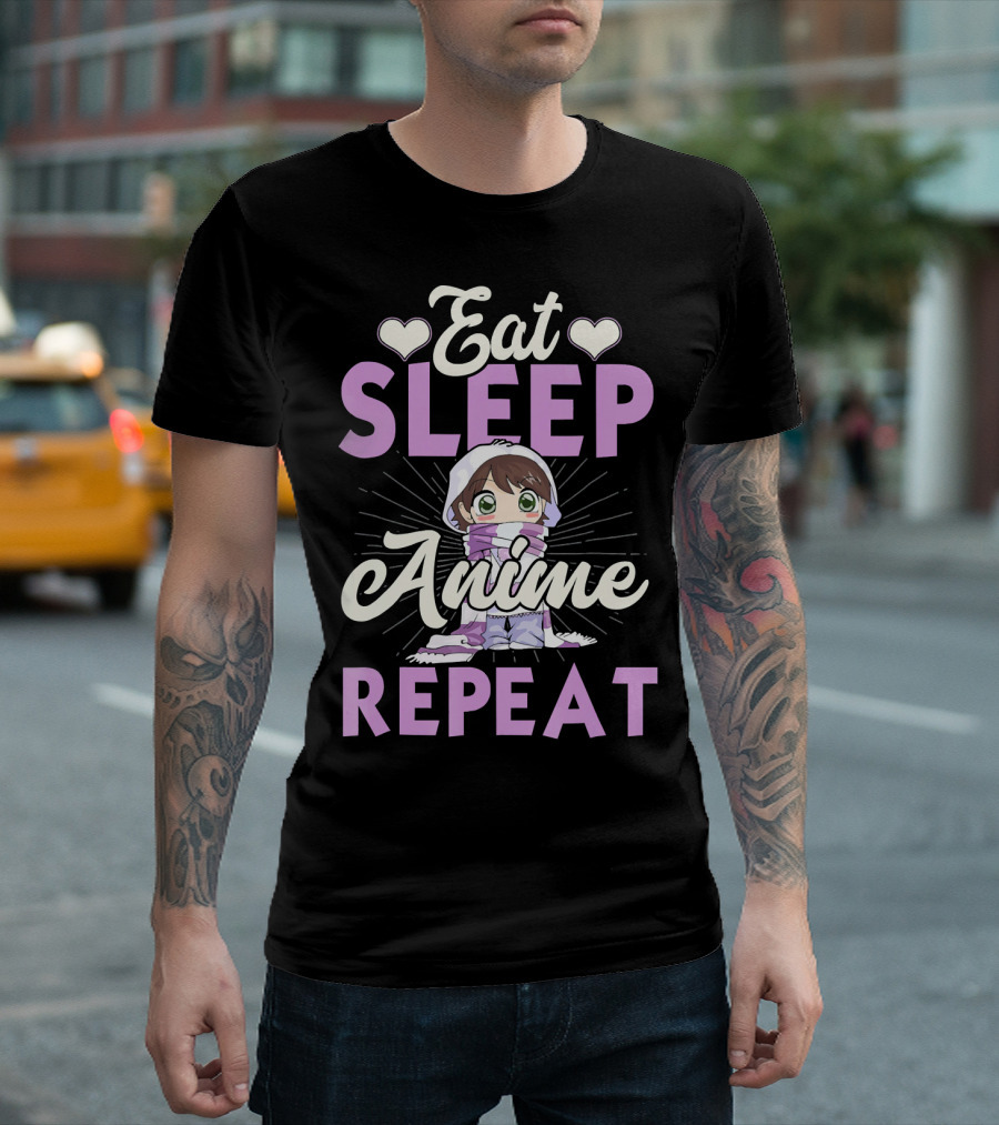 Eat Sleep Anime Repeat Cute Chibi Character Japan Manga T-Shirt