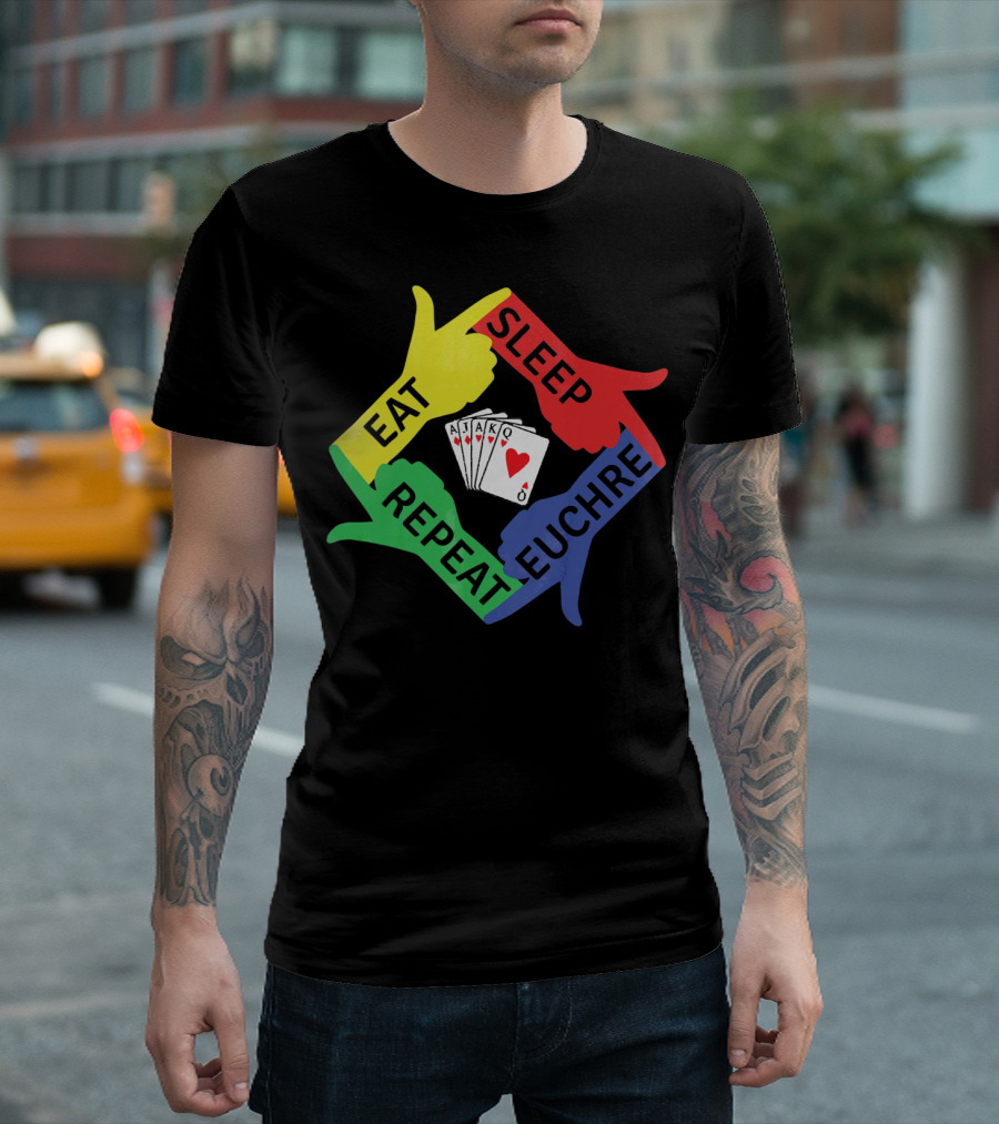 Eat Sleep Euchre Repeat AJAKQ Funny Card Game T-Shirt