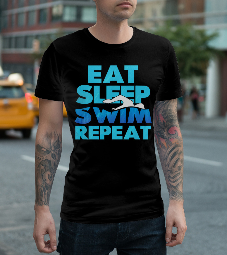 Eat Sleep Swim Repeat Swimmer Tees Iconic Phrase with Swim T-Shirt