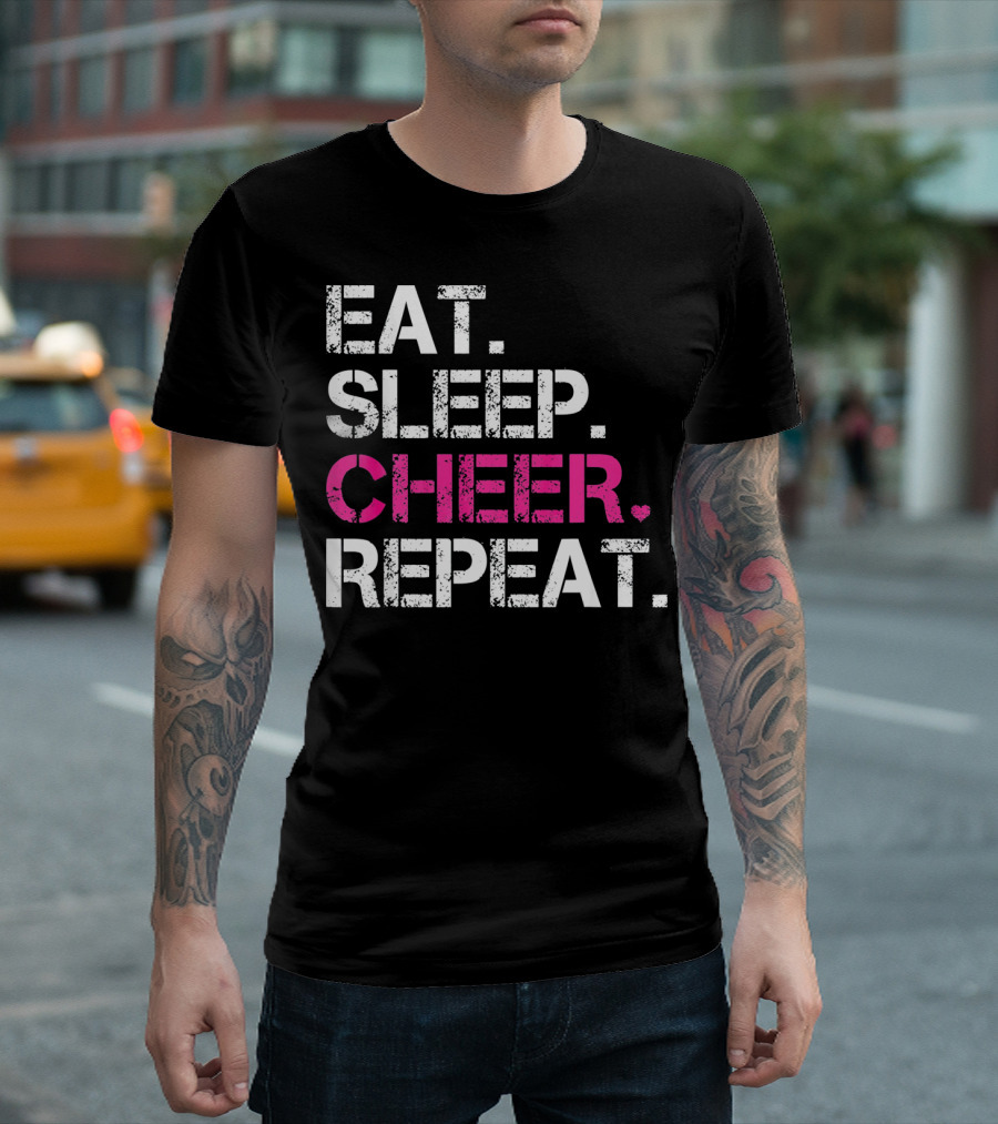 Eat Sleep Cheer Heart Repeat Cheerleading T-Shirt