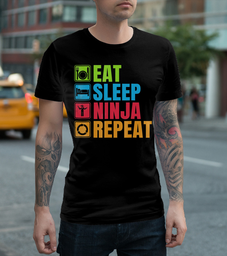 Eat Sleep Ninja Repeat Ninja Martial Arts Cycle T-Shirt