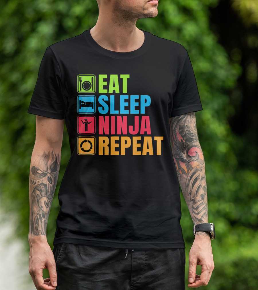 Eat Sleep Ninja Repeat Ninja Martial Arts Cycle T-Shirt