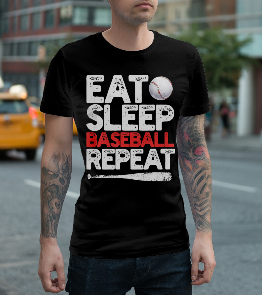 Eat Sleep Baseball Repeat Baseball Bat And Ball T-Shirt