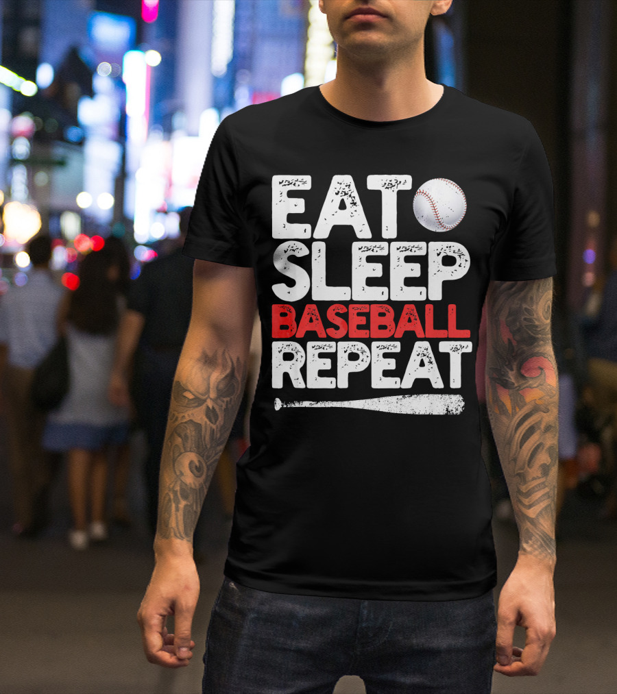 Eat Sleep Baseball Repeat Baseball Bat And Ball T-Shirt
