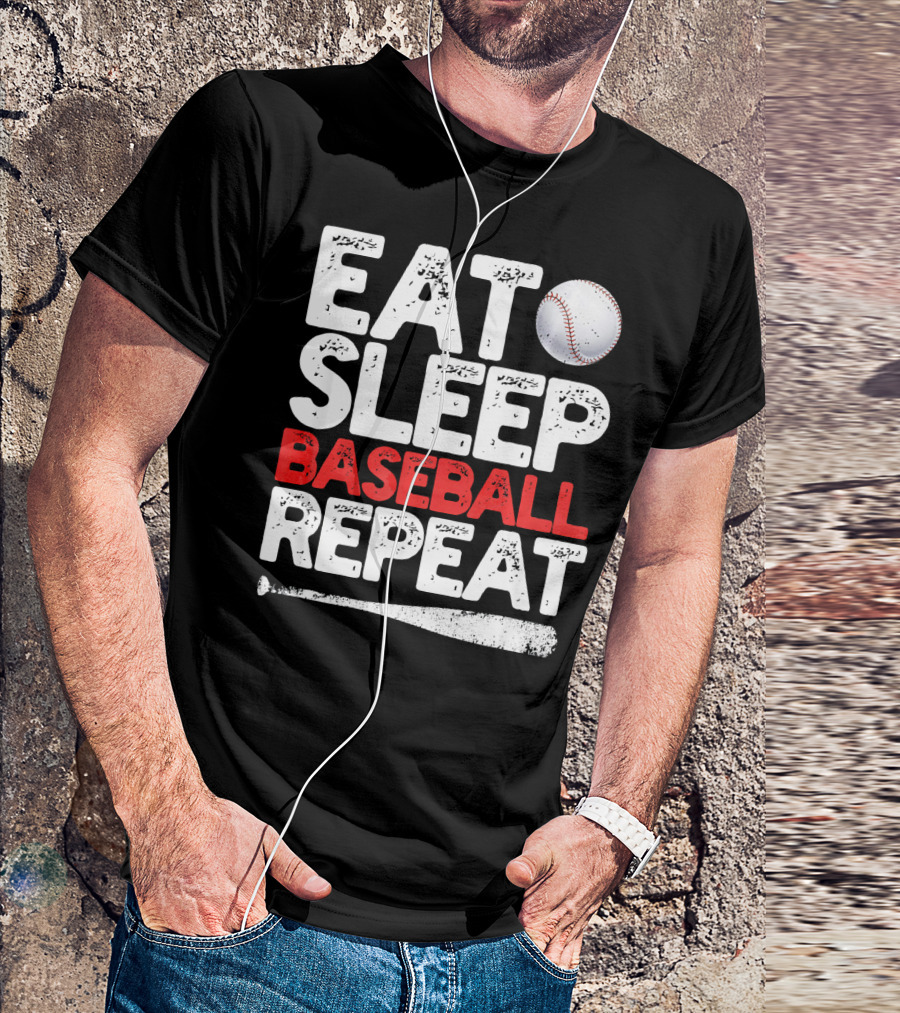 Eat Sleep Baseball Repeat Baseball Bat And Ball T-Shirt