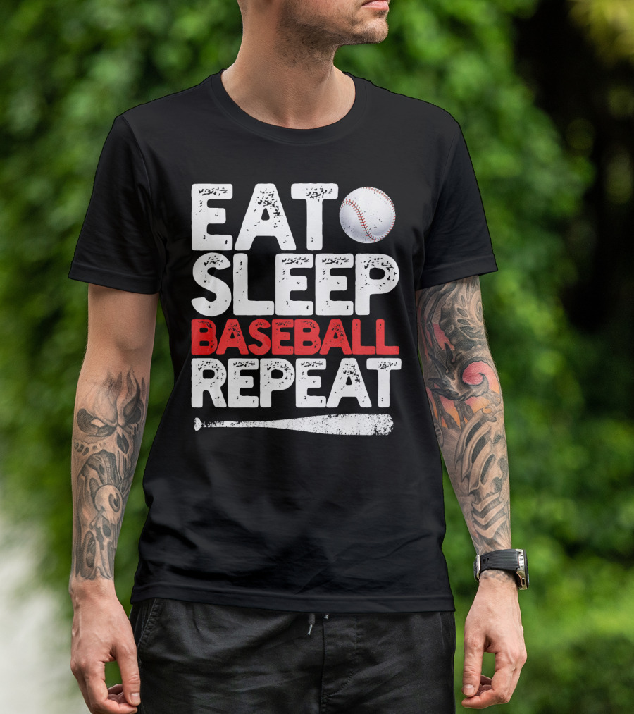 Eat Sleep Baseball Repeat Baseball Bat And Ball T-Shirt