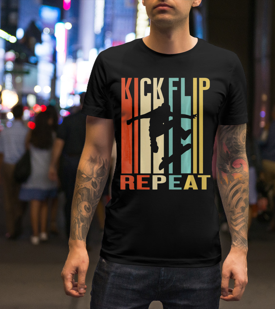 Kick Flip Repeat Vintage Skateboarding T-Shirt