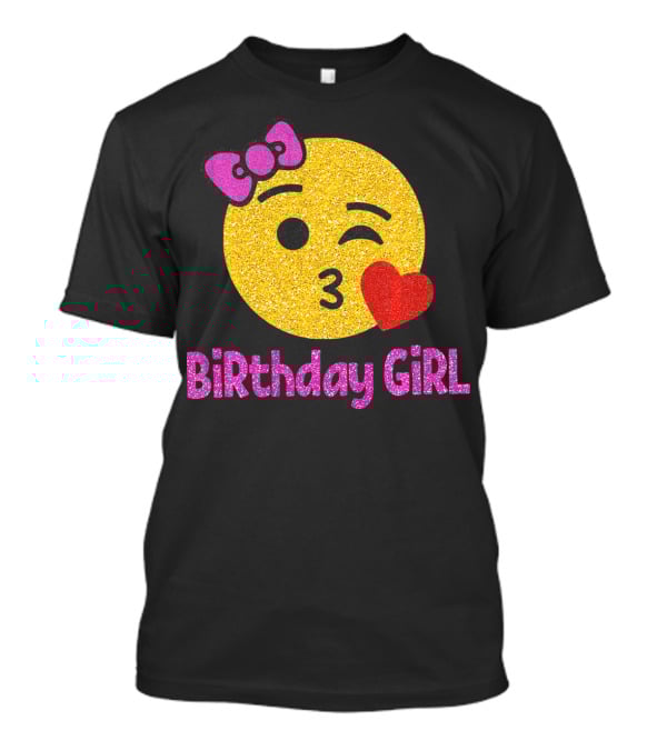 Birthday Girl Emoji Pink Bow Red Heart T-Shirt