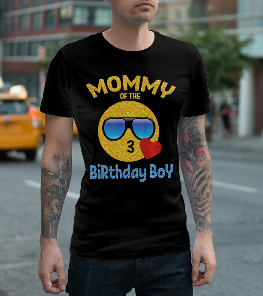 MOMMY OF THE BIRTHDAY BOY EMOJI SUNGLASSES HEART T-Shirt