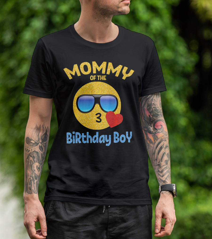 MOMMY OF THE BIRTHDAY BOY EMOJI SUNGLASSES HEART T-Shirt