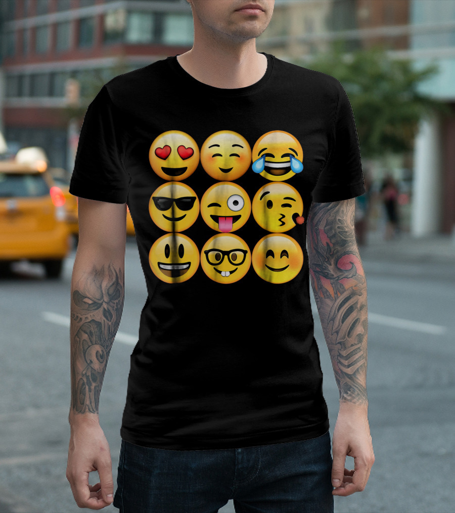 Emoji Heart Eyes Cool Tongue Wink Glasses Smiley Faces T-Shirt
