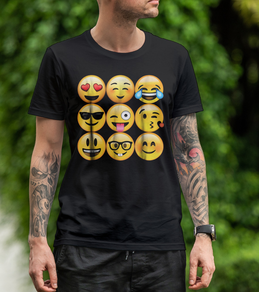 Emoji Heart Eyes Cool Tongue Wink Glasses Smiley Faces T-Shirt