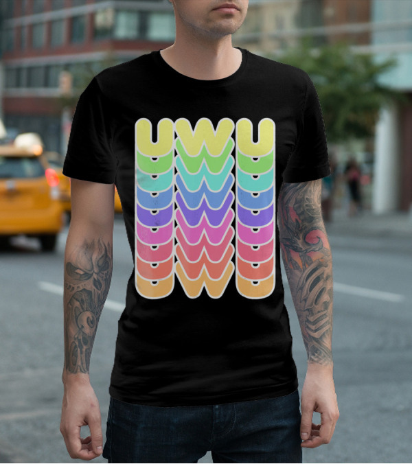 UWU Cute Face Emoji Letter Kawaii Rainbow Keyopt T-Shirt