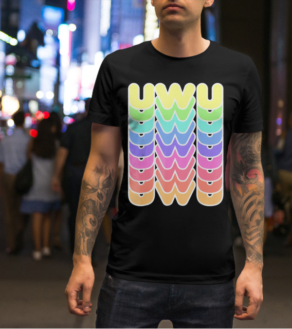 UWU Cute Face Emoji Letter Kawaii Rainbow Keyopt T-Shirt