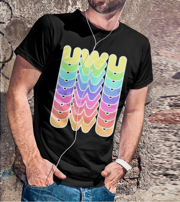 UWU Cute Face Emoji Letter Kawaii Rainbow Keyopt T-Shirt