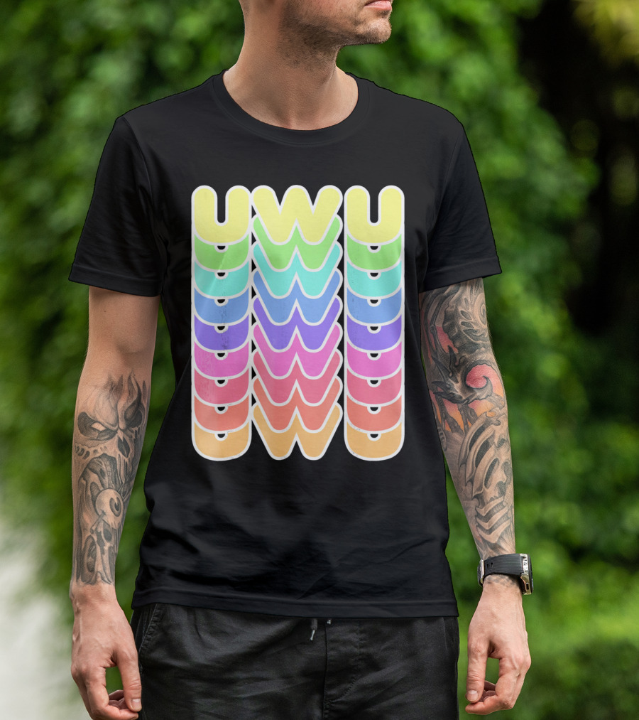 UWU Cute Face Emoji Letter Kawaii Rainbow Keyopt T-Shirt
