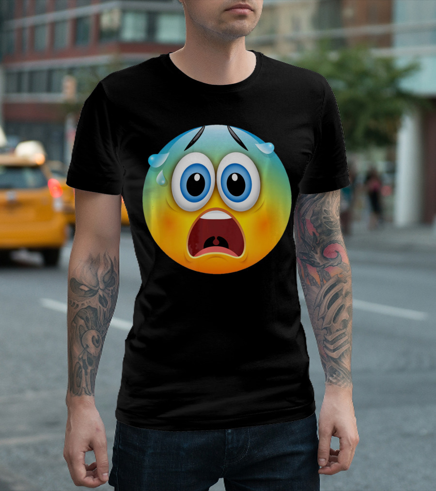 Scared Face Emoji Funny Novelty Sweat Emoji Face T-Shirt