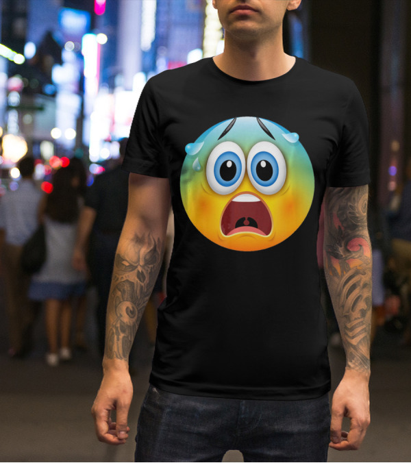 Scared Face Emoji Funny Novelty Sweat Emoji Face T-Shirt