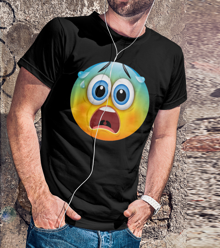 Scared Face Emoji Funny Novelty Sweat Emoji Face T-Shirt