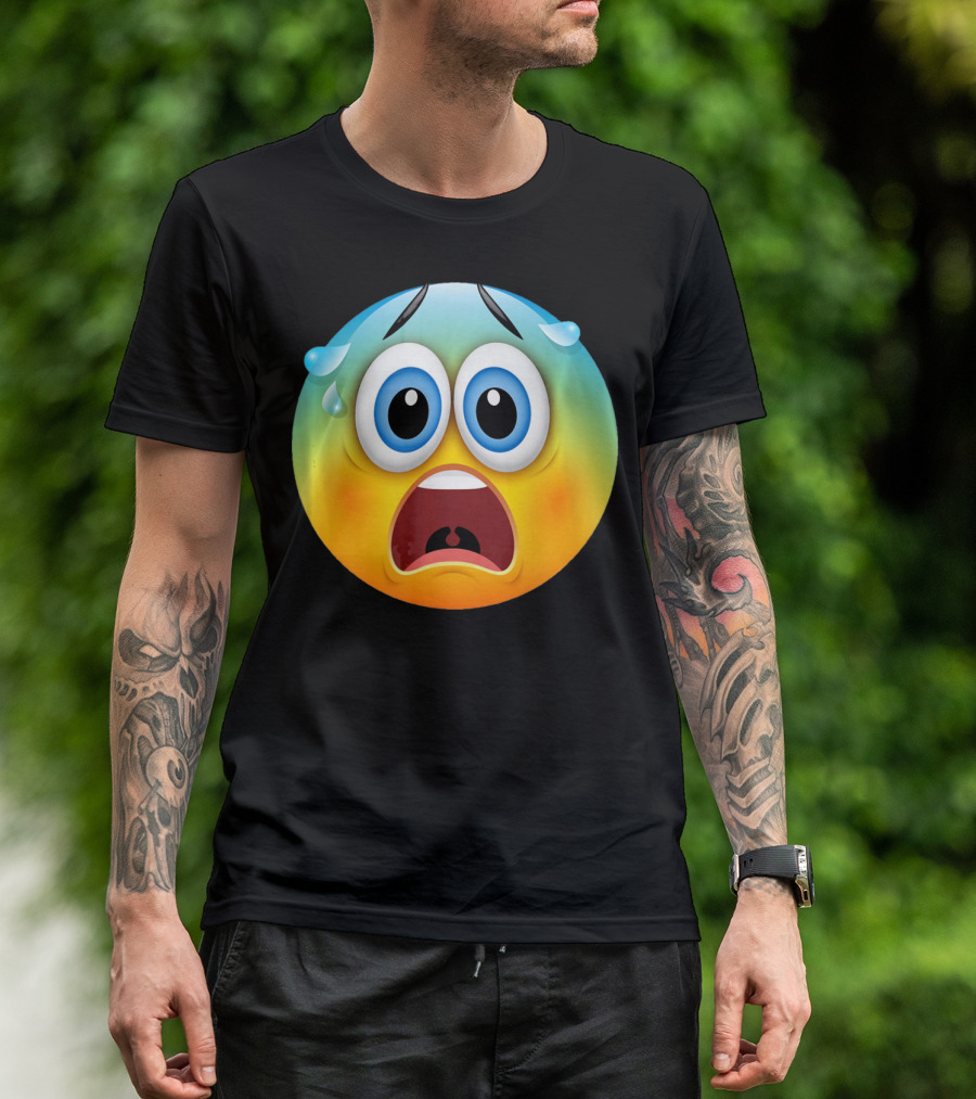 Scared Face Emoji Funny Novelty Sweat Emoji Face T-Shirt