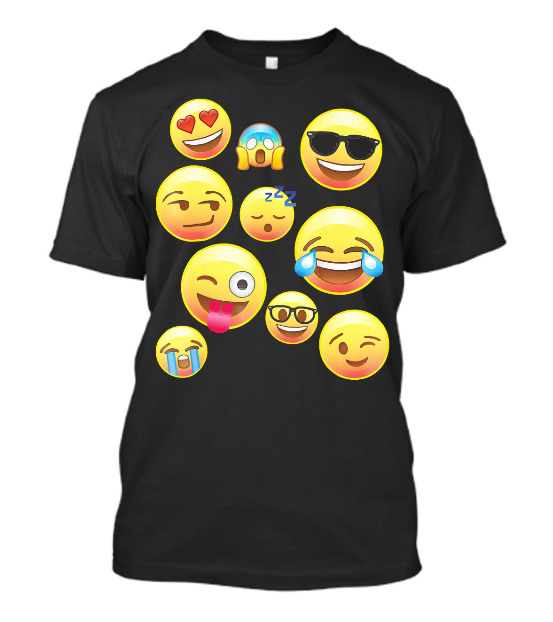 Funny Emoji Faces For Girls Heart Eyes Sleepy Wink Tears Sunglasses Zany T-Shirt