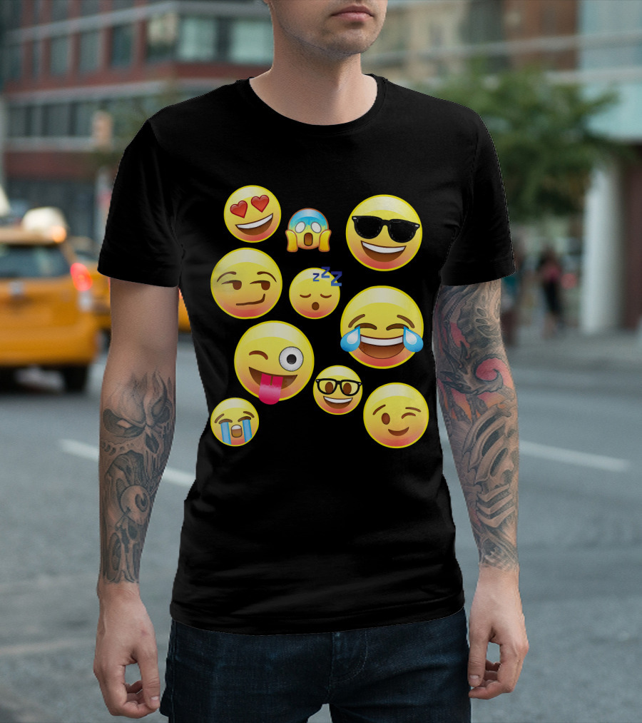 Funny Emoji Faces for Girls Heart Eyes Sleepy Wink Tears Sunglasses Zany T-Shirt
