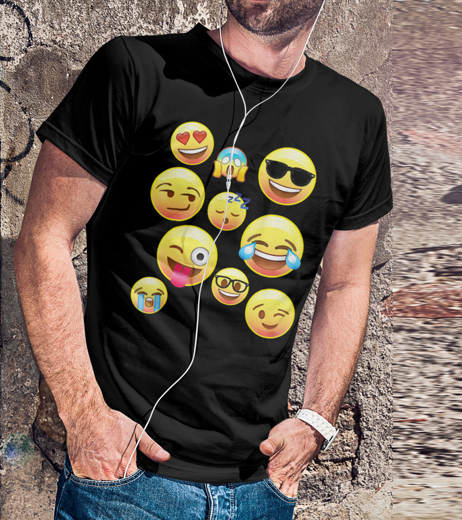 Funny Emoji Faces For Girls Heart Eyes Sleepy Wink Tears Sunglasses Zany T-Shirt