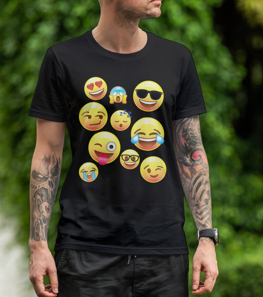 Funny Emoji Faces For Girls Heart Eyes Sleepy Wink Tears Sunglasses Zany T-Shirt
