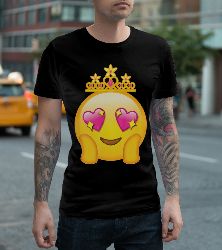 Emoticon Queen Heart Eyes Emoji with Crown Princess T-Shirt