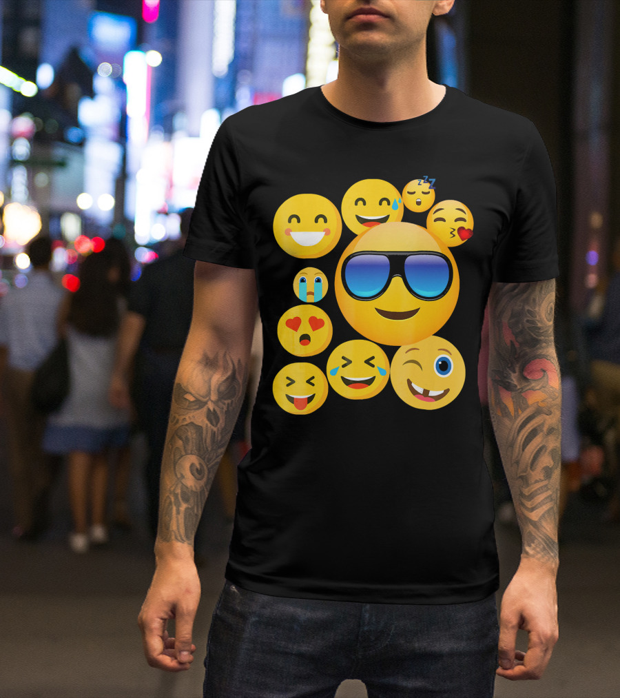 Emoji Wear Cool Smiley Faces With Sunglasses And Cute Emoticon Expressions T-Shirt