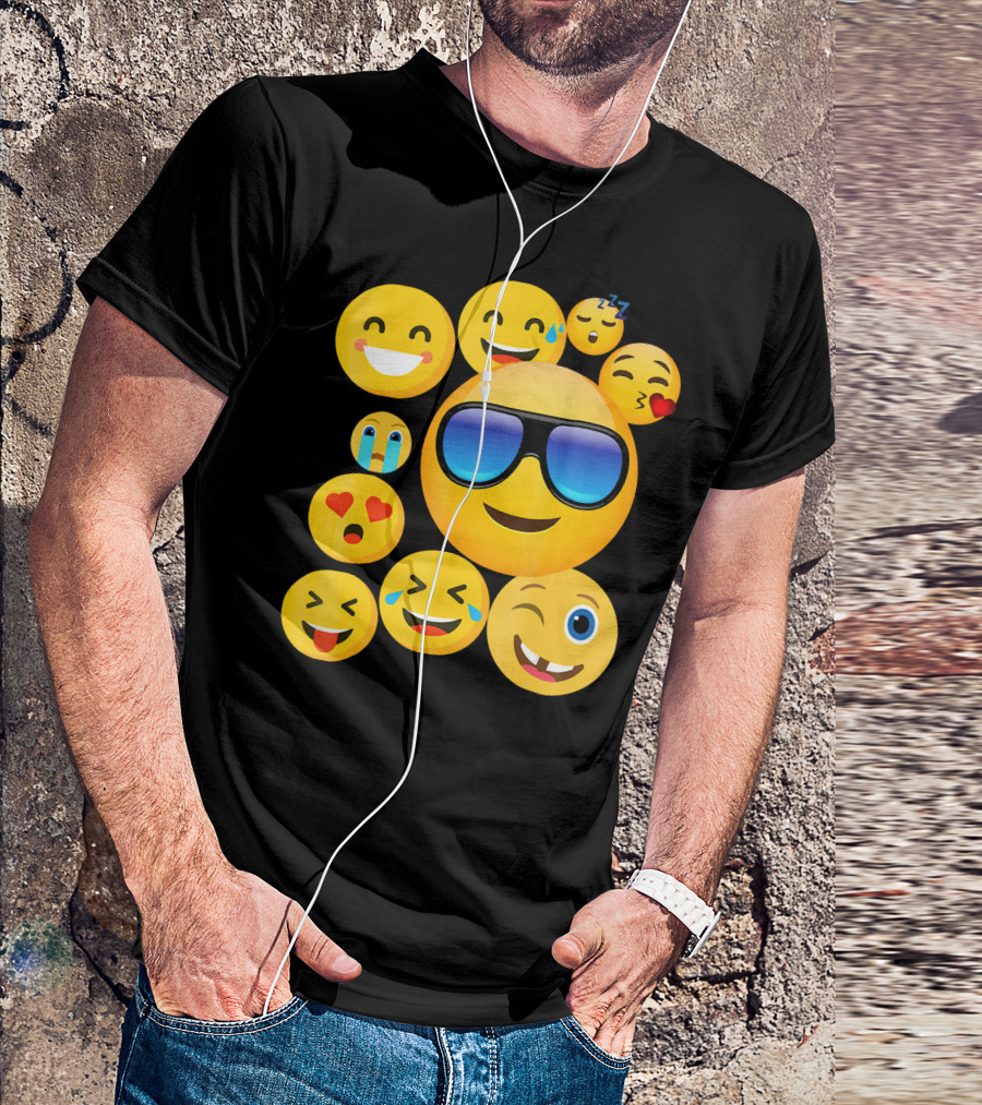 Emoji Wear Cool Smiley Faces With Sunglasses And Cute Emoticon Expressions T-Shirt