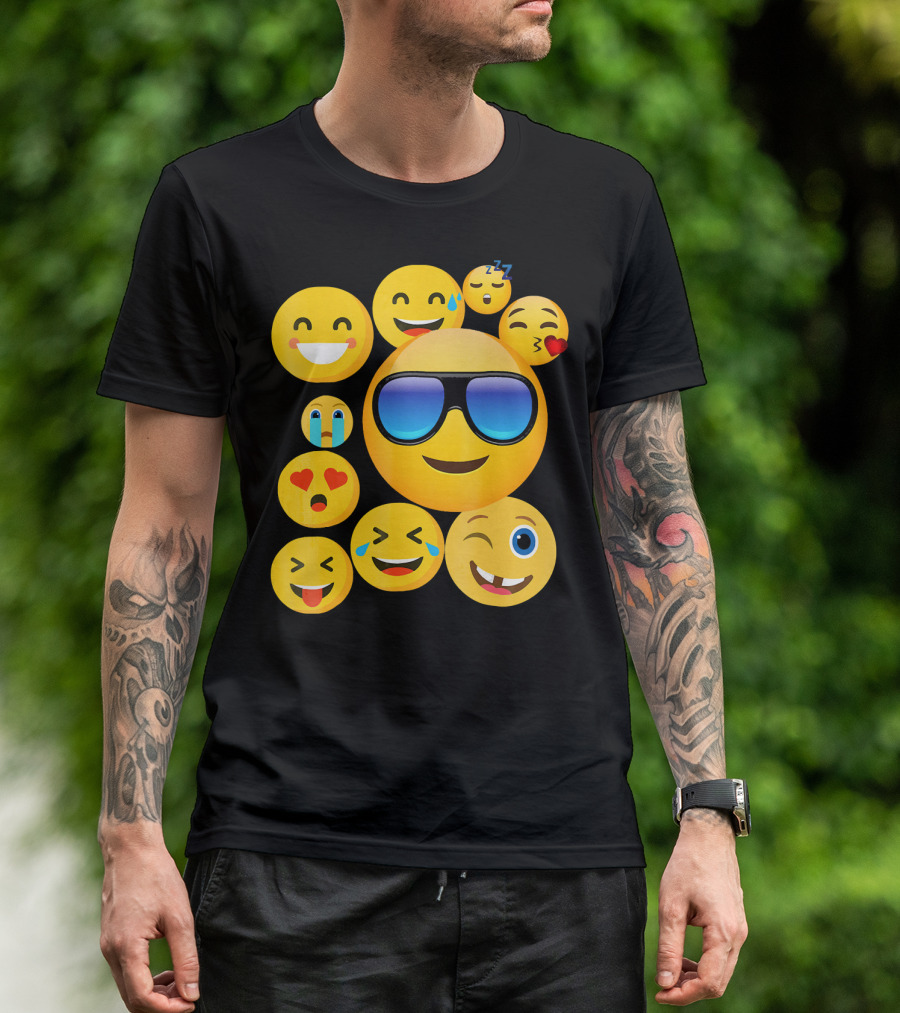 Emoji Wear Cool Smiley Faces With Sunglasses And Cute Emoticon Expressions T-Shirt