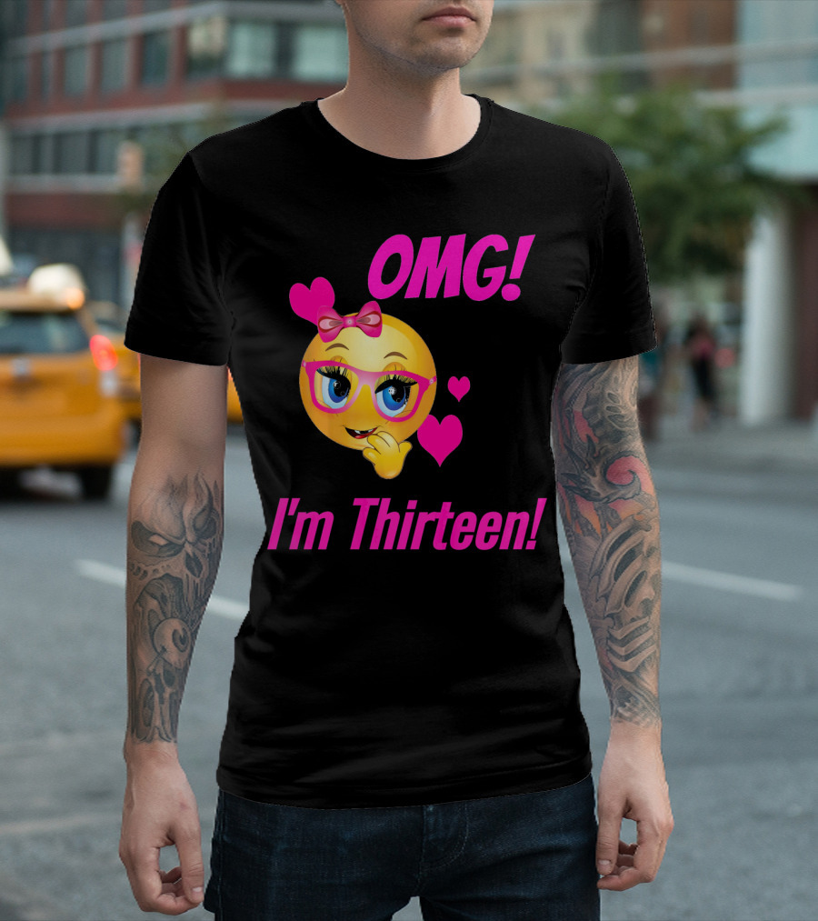 OMG I'm Thirteen Emoji With Glasses And Hearts T-Shirt