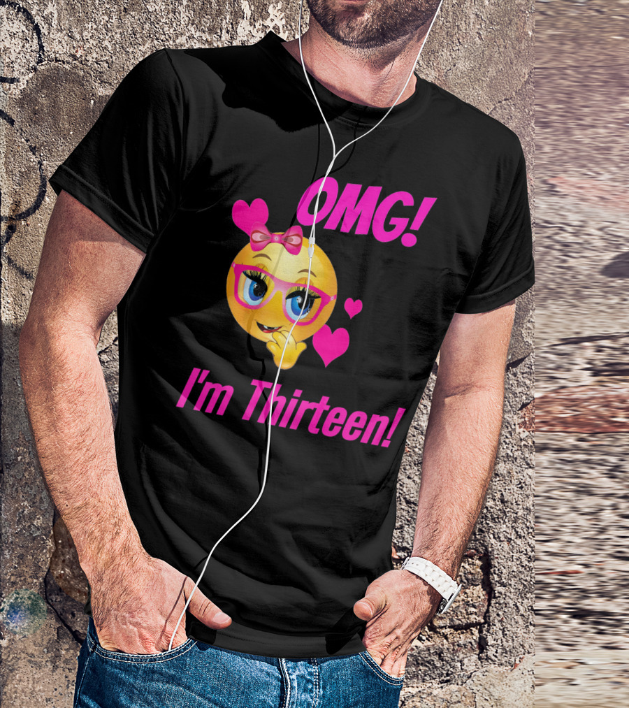 OMG I'm Thirteen Emoji With Glasses And Hearts T-Shirt