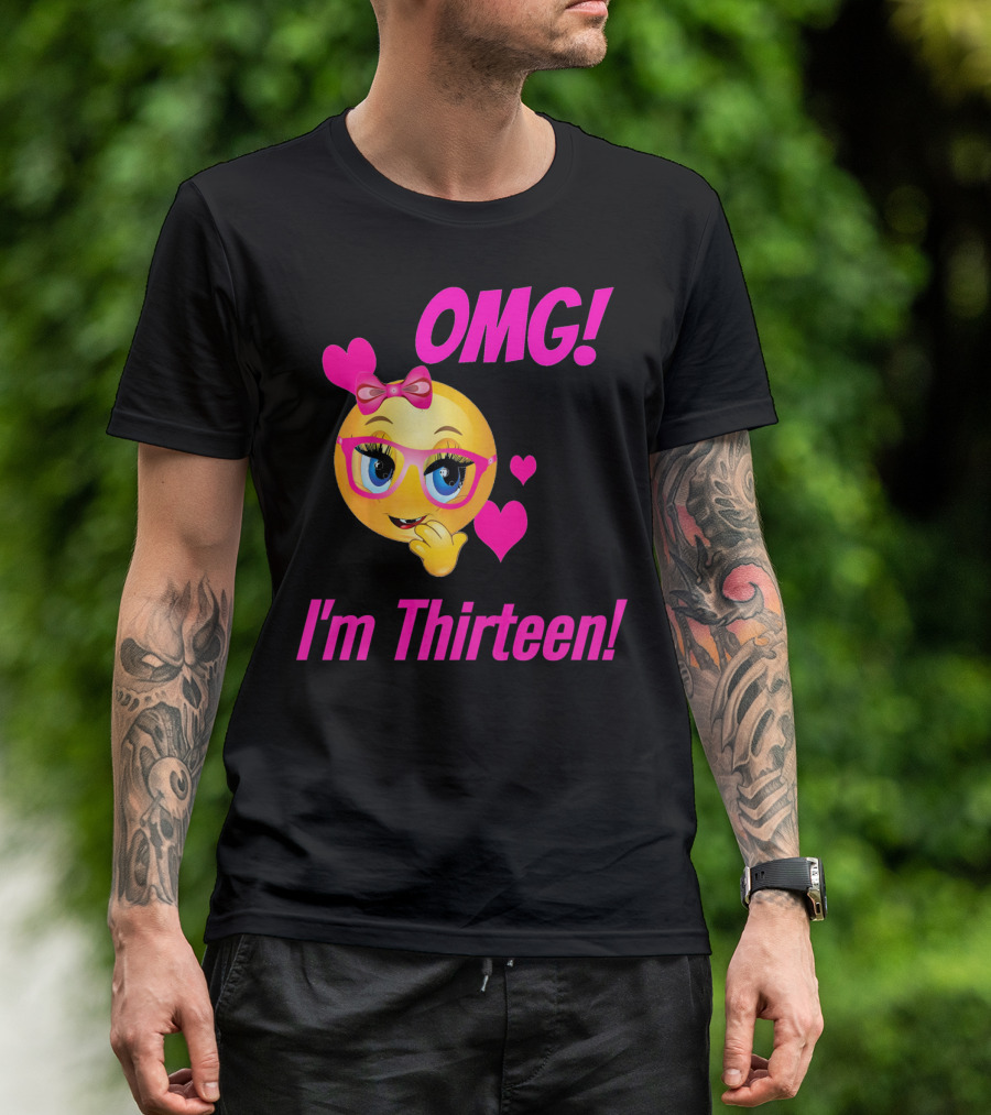 OMG I'm Thirteen Emoji With Glasses And Hearts T-Shirt