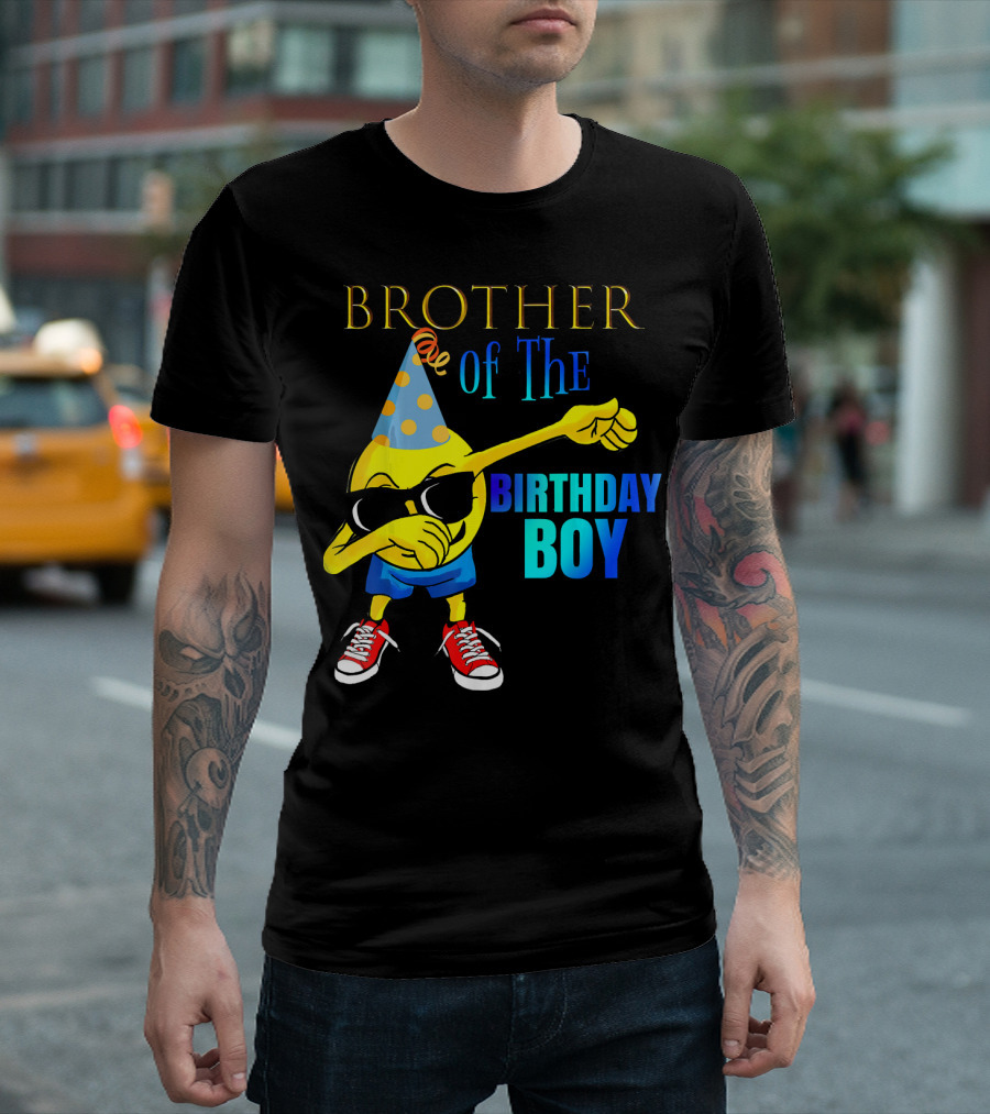 BROTHER Of The Birthday Boy Dabbing Emoji Party Hat Sunglasses Sneakers T-Shirt