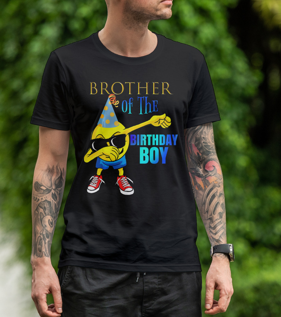 BROTHER Of The Birthday Boy Dabbing Emoji Party Hat Sunglasses Sneakers T-Shirt