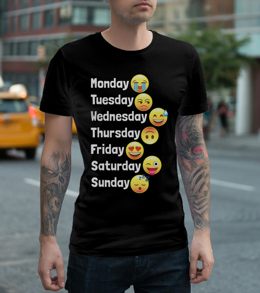 Monday Tuesday Wednesday Thursday Friday Saturday Sunday Emoji Faces T-Shirt