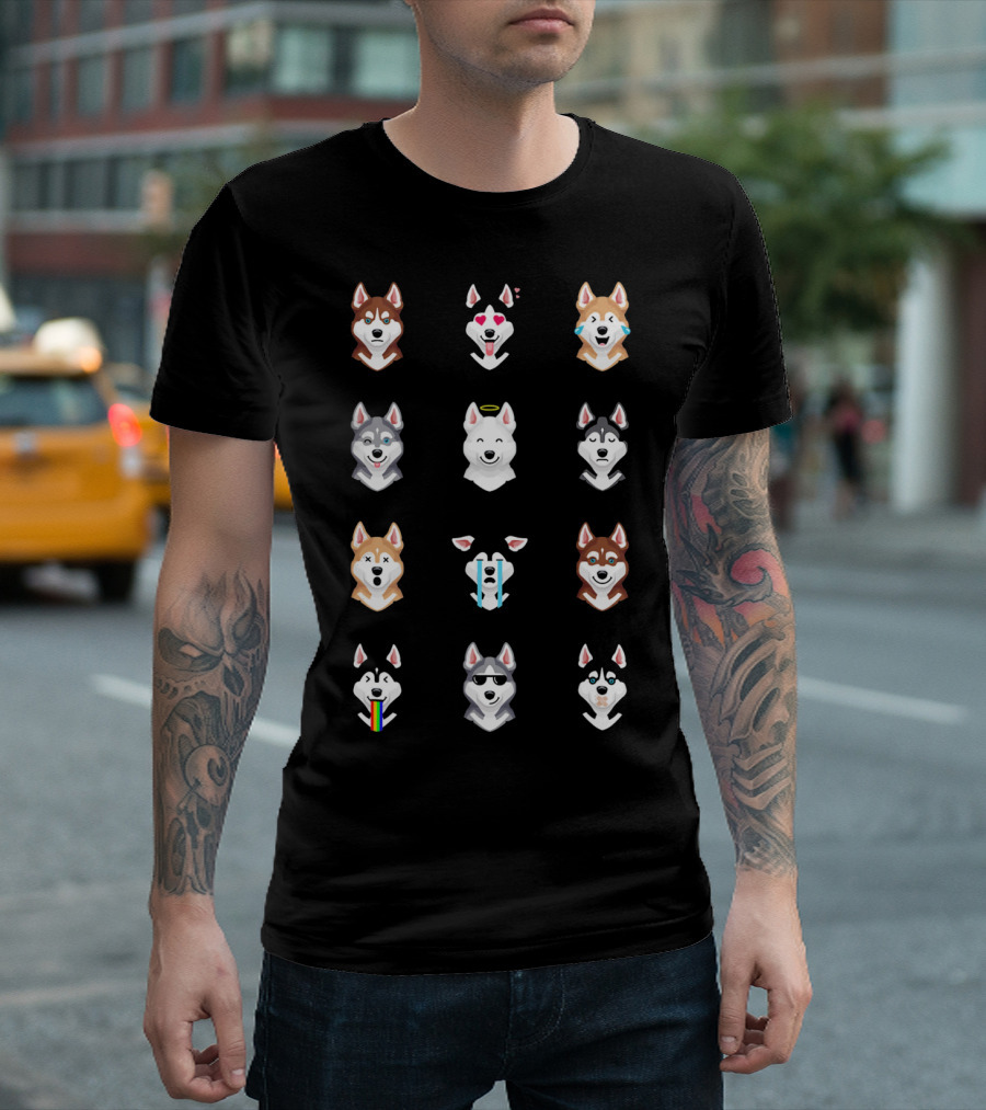 Siberian Husky Emoji Faces Funny Expressions Collection T-Shirt