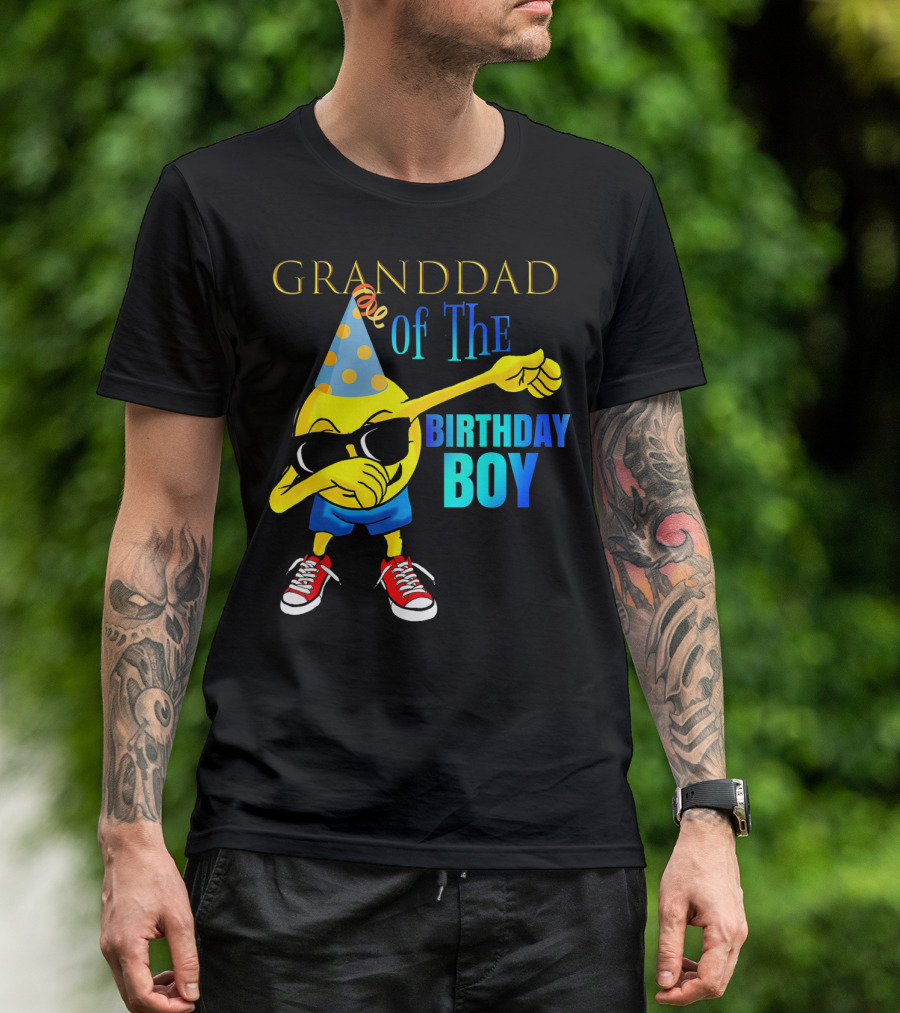 Granddad Of The Birthday Boy Dabbing Emoji Party Hat Sunglasses Celebrations T-Shirt
