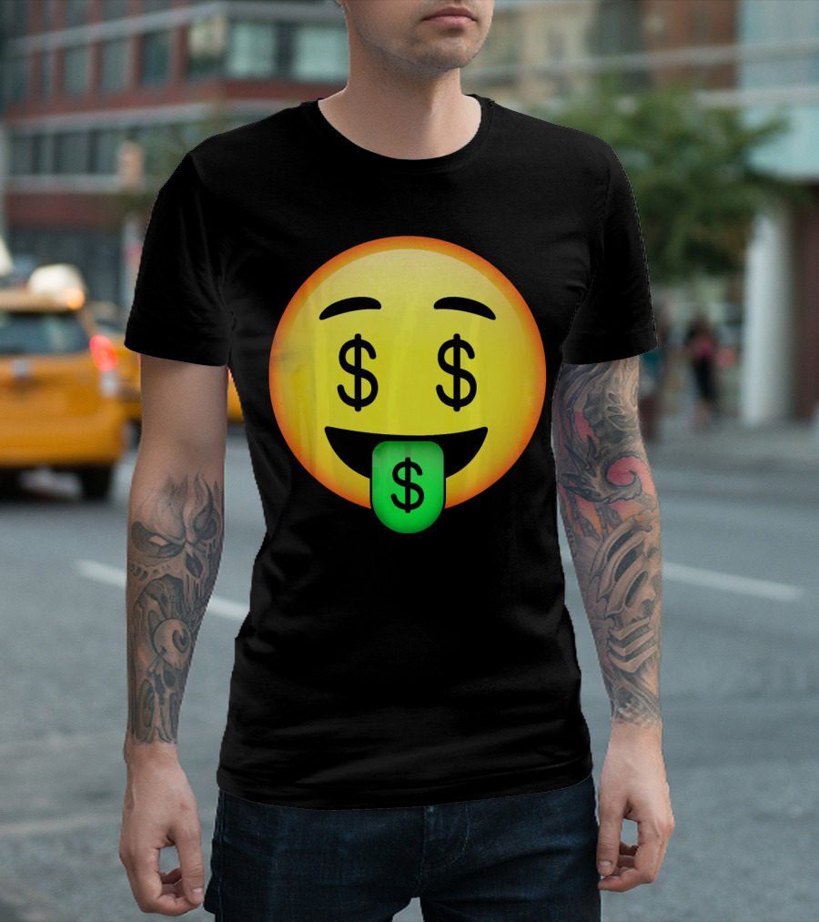 HD Emoji Money Mouth Face Dollar Symbol Eyes Green Tongue T-Shirt